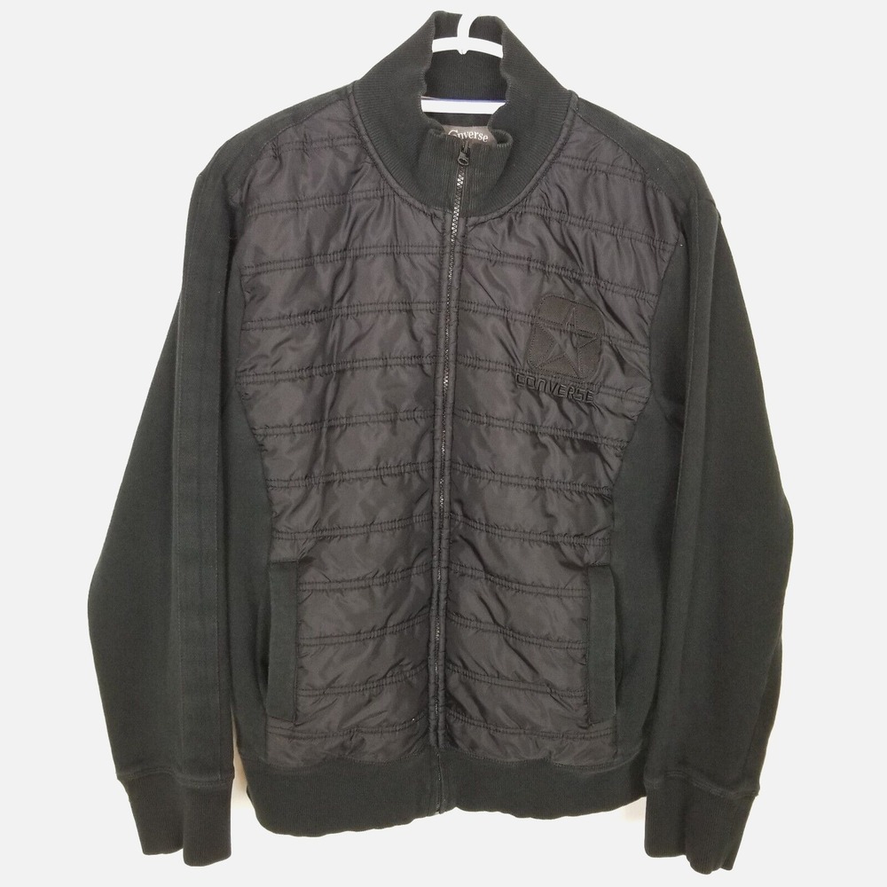 CONVERSE Men Zip Up Puffer Bomber Jacket Sz M Black Casual City - Picture 1 of 5